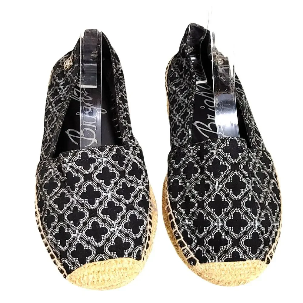 LN Brighton Avila Espadrille Fabric Leather Black Slip On Shoes Womens Size 7
